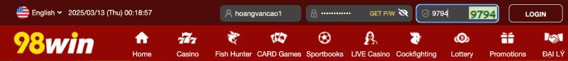 Cách Đăng Nhập 98WIN Chỉ Với 1 - 2 Bước Cơ Bản 4 Bước 2: Nhập tên người dùng và mật khẩu